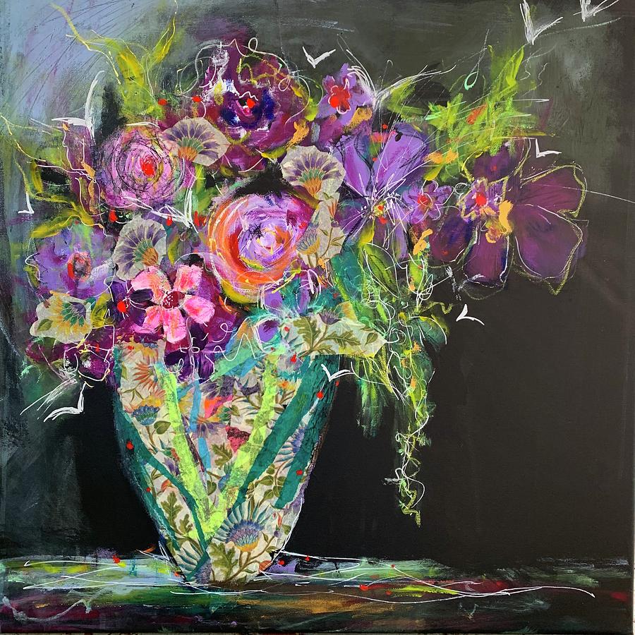 Violettes In A Vase Painting by Bonny Butler