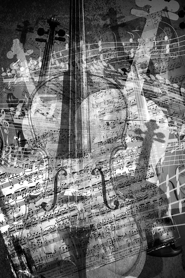 Violin Abstract Black and White Art with with Musical Notes Photograph by Randall Nyhof