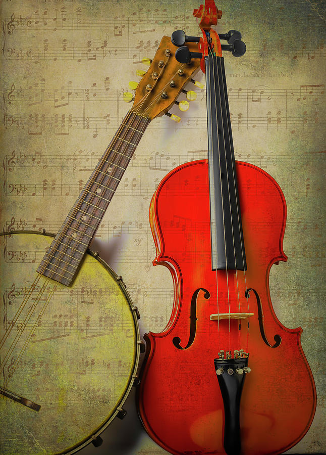 Violin And Banjo Still Life Photograph by Garry Gay
