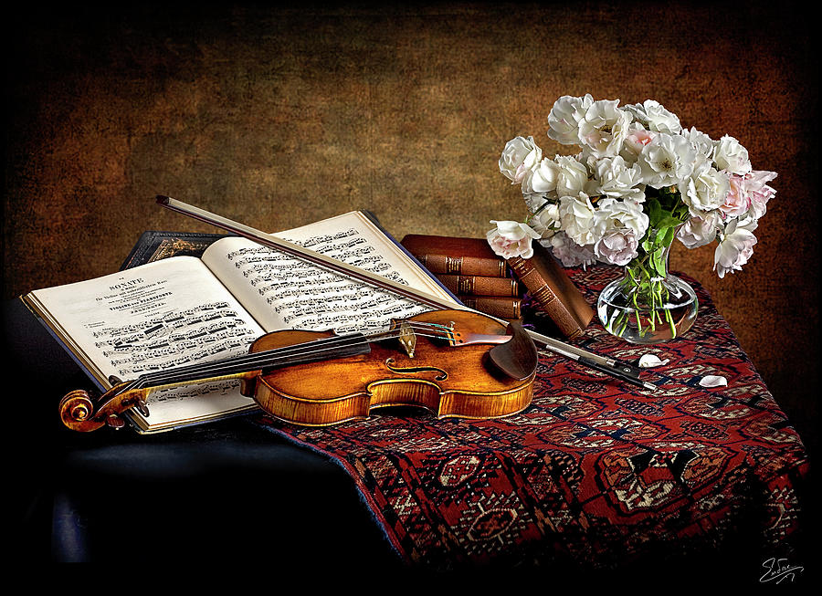 Violin and Flowers Photograph by Endre Balogh