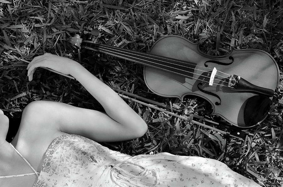 Violin - Con Amore BW Photograph by Laura Fasulo