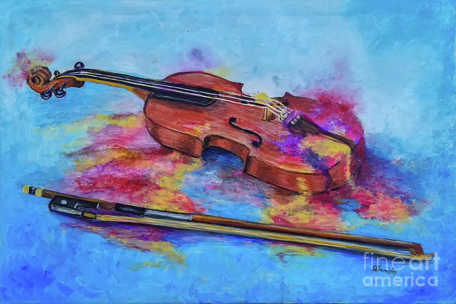 Violin in Blue Painting by Olga Hamilton