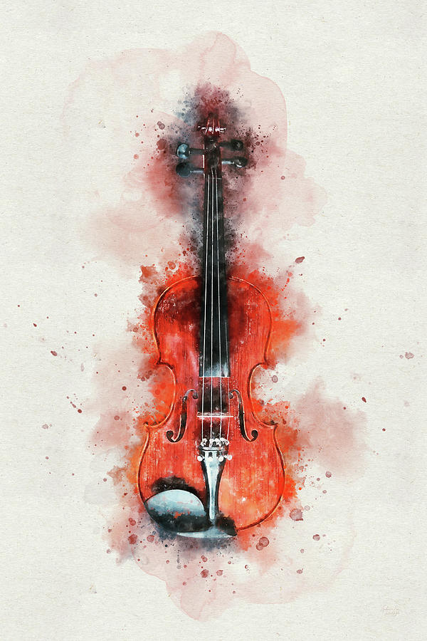 Violin in Colorful Watercolor - Classic String Wooden Instrument Digital Art by Andreea Eva Herczegh