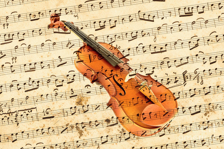Violin on musical note background effect Photograph by Gregory DUBUS