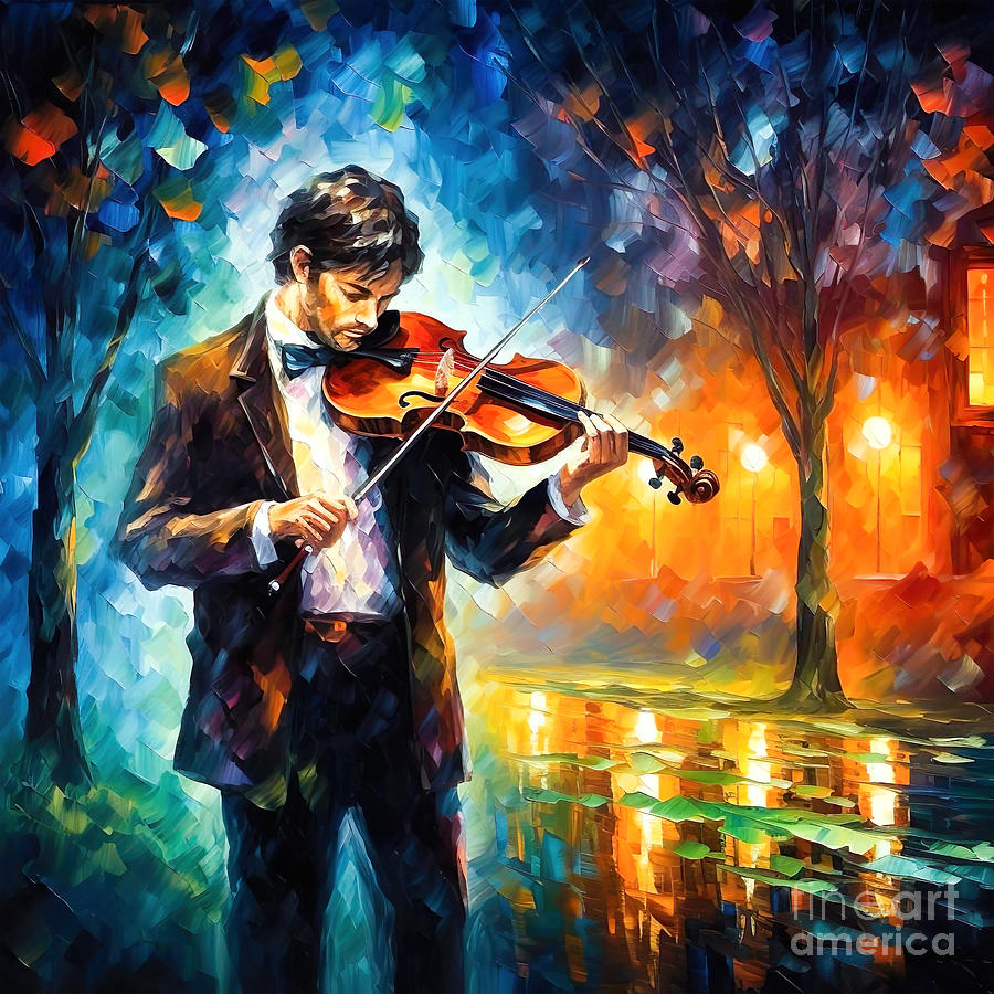 Music Painting - Violin Player by Mark Ashkenazi