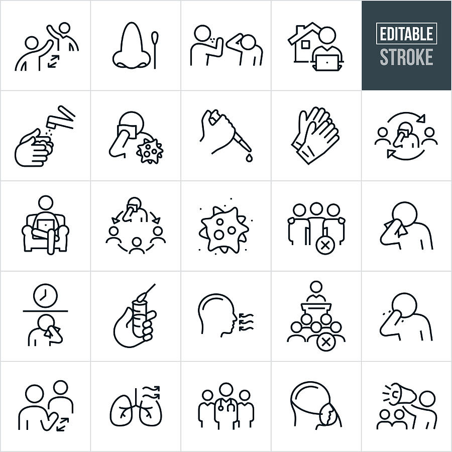 Viral Illness Thin Line Icons - Editable Stroke Drawing by Appleuzr