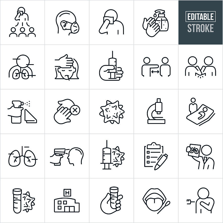 Viral Infection Thin Line Icons - Editable Stroke Drawing by Appleuzr