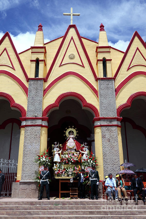 Madonna Photograph - Virgen de la Candelaria and Sanctuary church facade Puno Peru by James Brunker