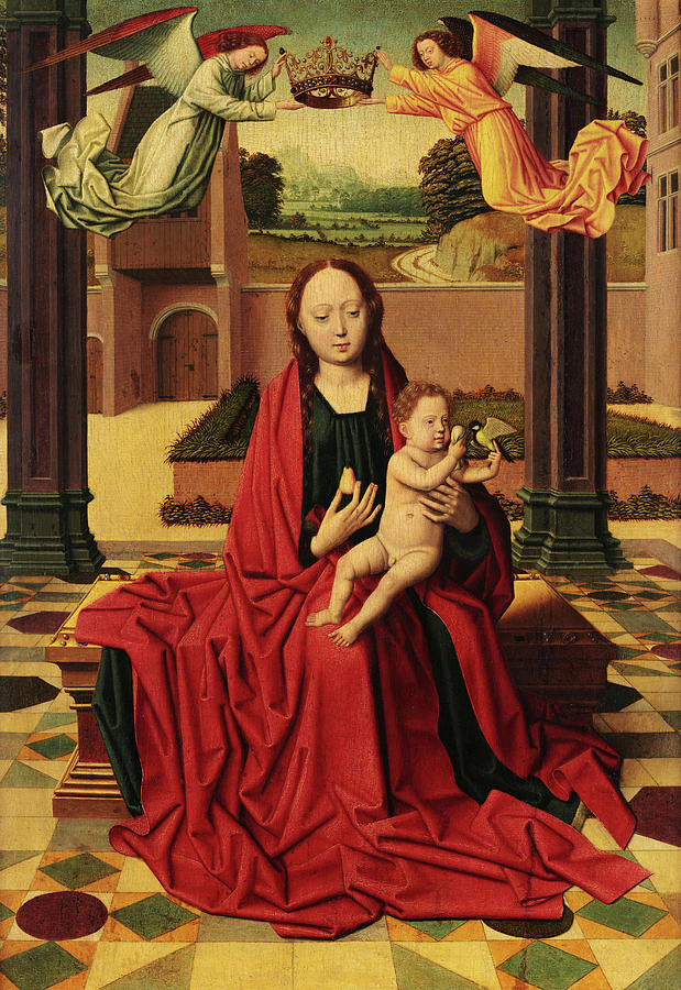 Virgin and Child Crowned by Two Angels Painting by Hans Memling - Pixels