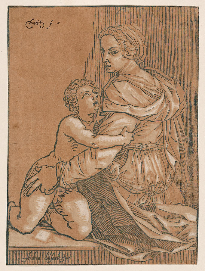 Virgin and child Drawing by Edmond Douet