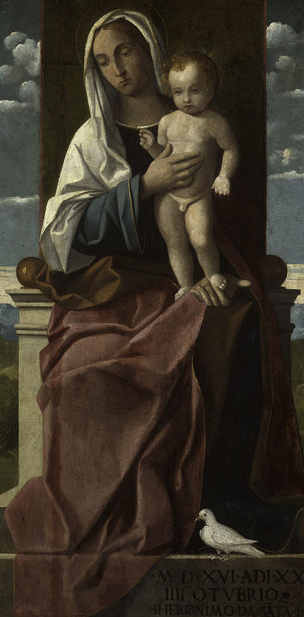 Virgin and Child Enthroned Painting by Girolamo da Santacroce