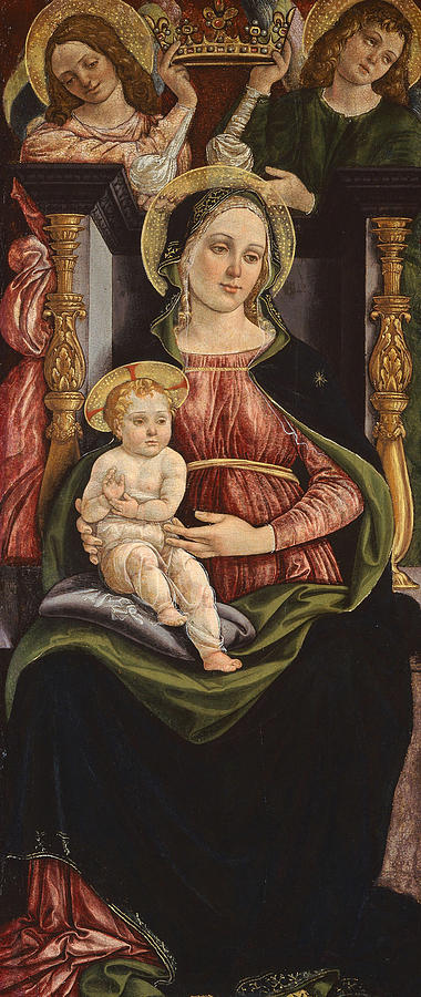 Virgin and Child Enthroned with Two Angels Holding a Crown Painting by Ansano Ciampanti