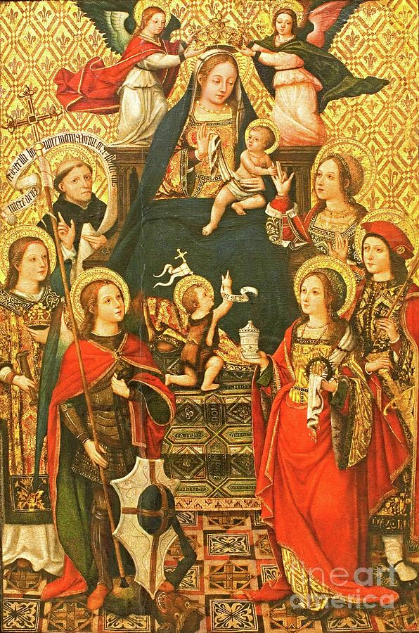 Virgin And Child Saints And Angels Circa 1500 Painting