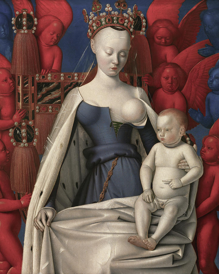 European Artists Painting - Virgin and Child Surrounded by Angels by Jean Fouquet