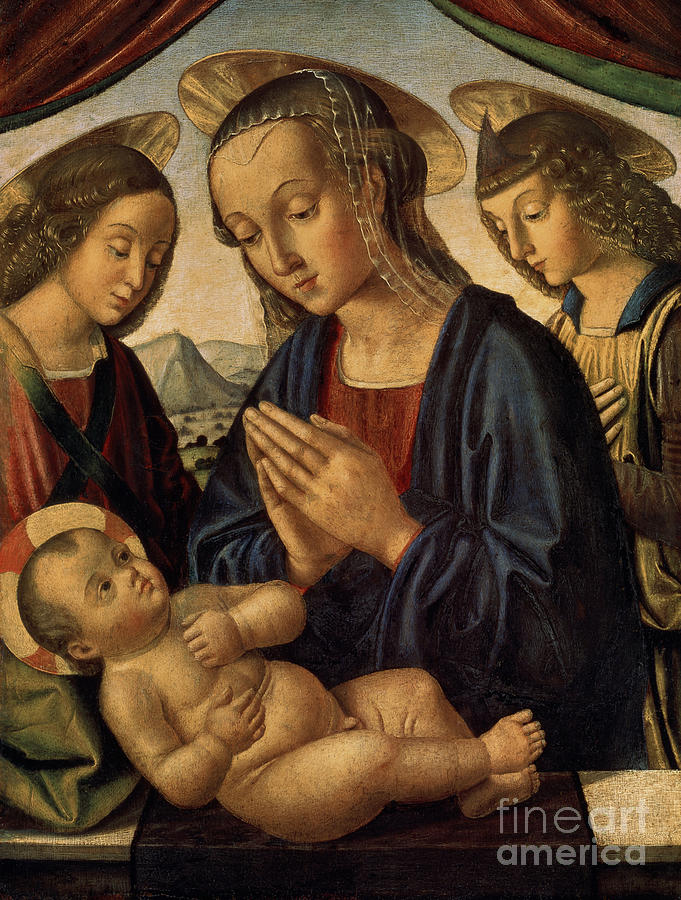 Virgin and child with angels Painting by Giovanni Santi