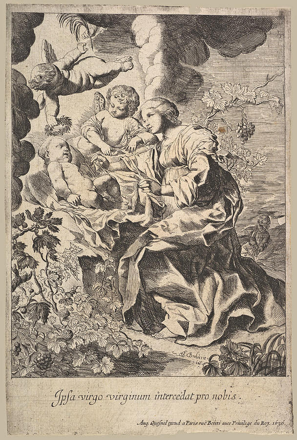 Virgin and child with angels Drawing by Pierre Brebiette