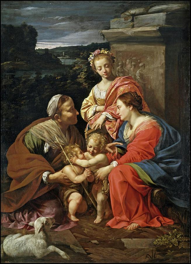 Virgin and Child with Saint Elisabeth, the infant Saint John and Saint Catherine. Painting by Simon Vouet -1590-1649-