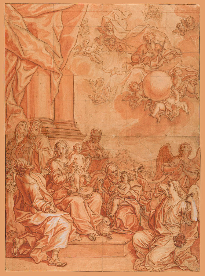 Virgin and Child with Saints and Angels Drawing by Johann Lorenz Haid