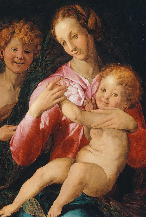 Virgin and Child with the Young Saint John the Baptist Painting by Agnolo Bronzino