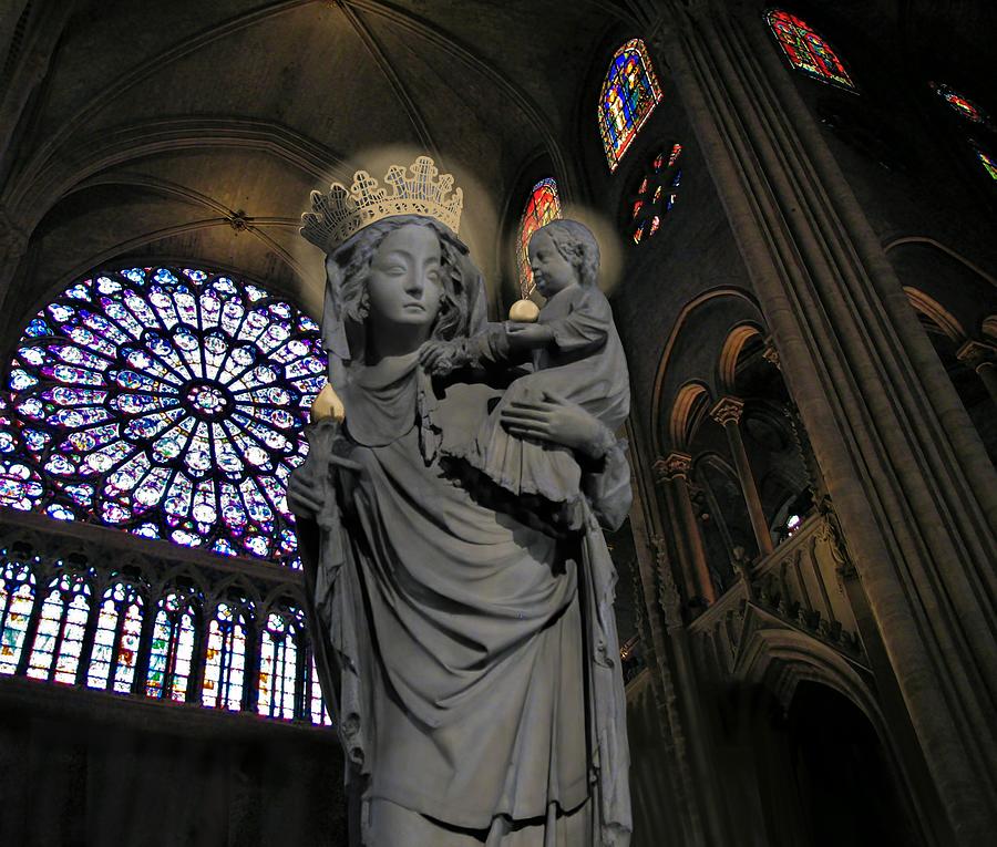 Virgin and Christ Notre Dame  Mixed Media by Joan Stratton
