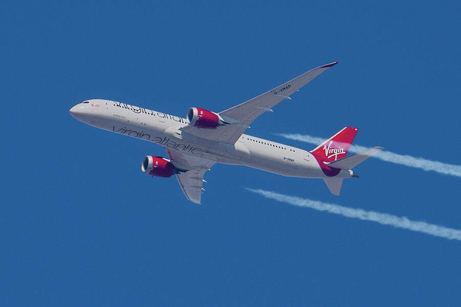 Virgin Atlantic Dreamliner with Contrails Photograph by Erik Simonsen