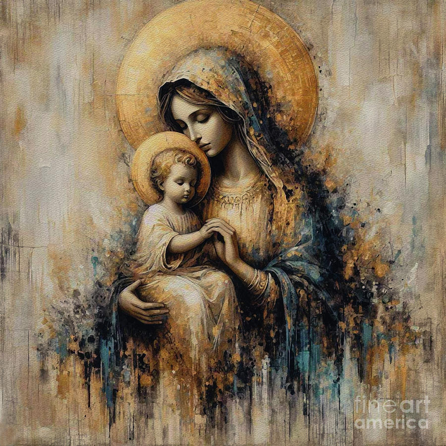 Virgin  Mary And Child Mixed Media by Maria Angelica Maira