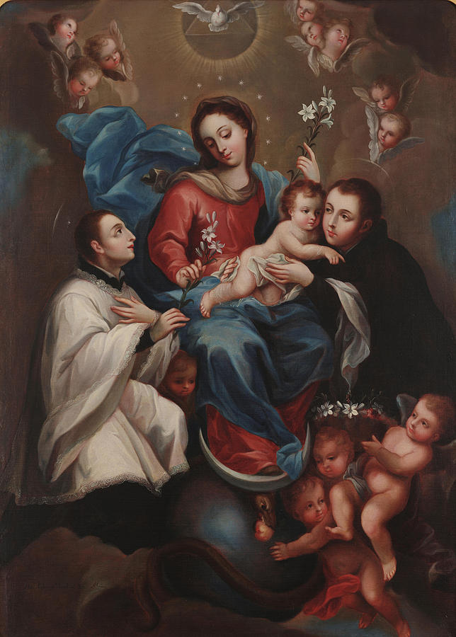 Miguel Painting - Virgin Mary and Saint Joseph with Saints  by Miguel Cabrera