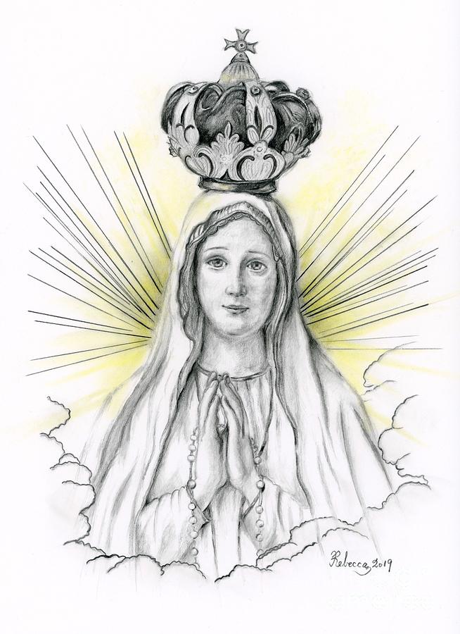 Blessed virgin mary in black and white contour drawing. | CanStock