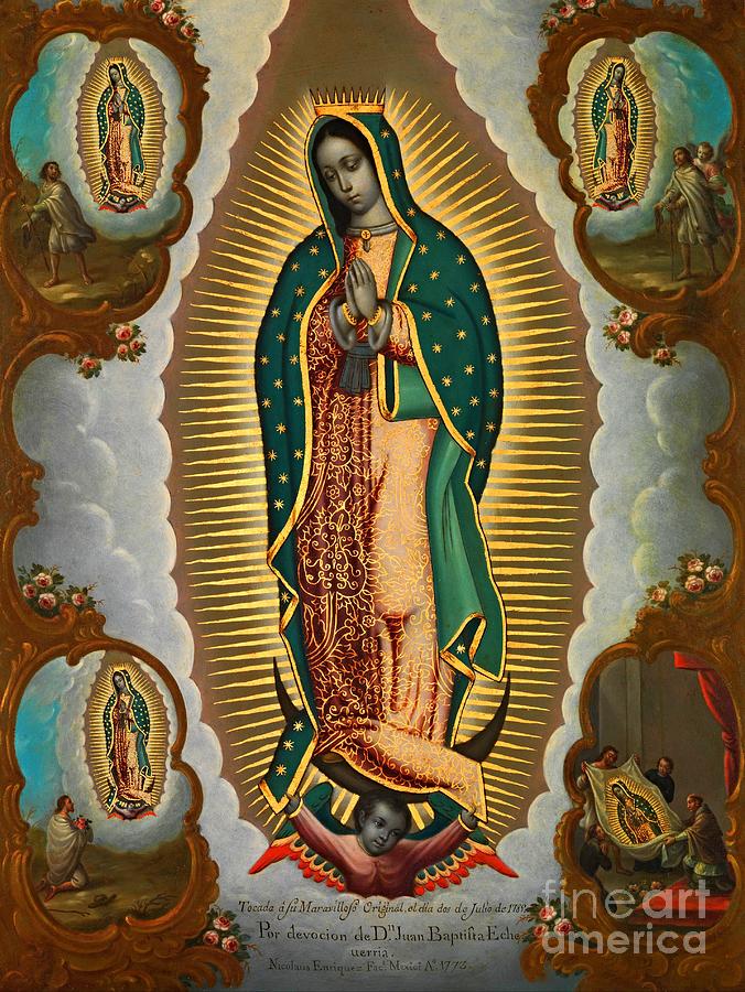 Virgin of Guadalupe and the Four Apparitions Mexican Folk Art 1773 Painting by Peter Ogden