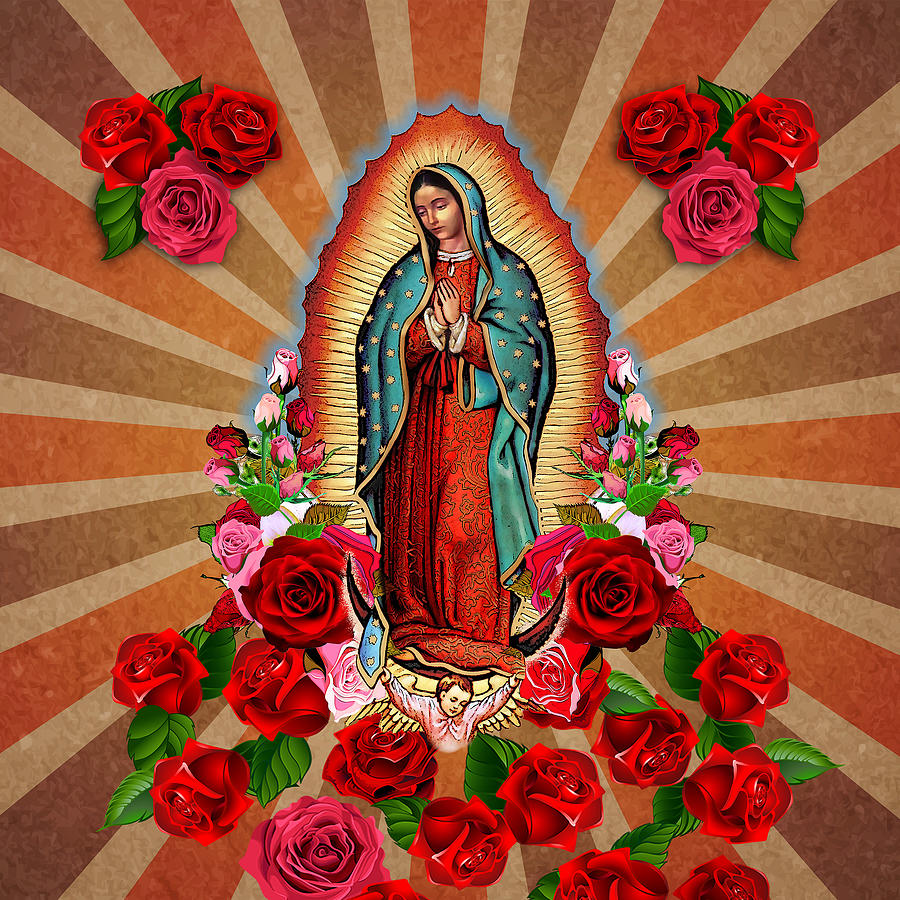 Virgin of Guadalupe with Roses Digital Art by Korey Peterson - Fine Art ...
