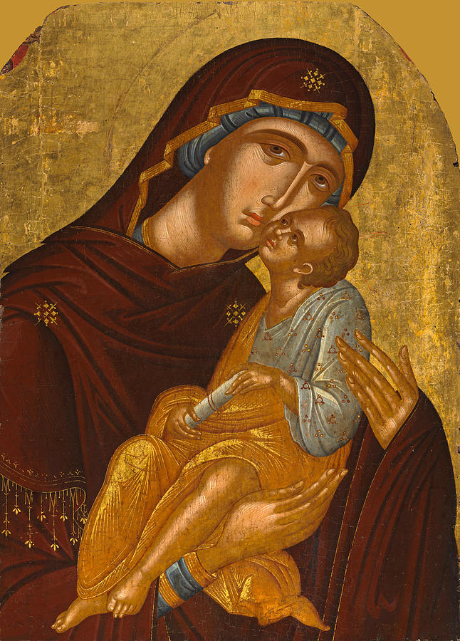 Virgin of Tenderness Painting by Angelos Akotantos