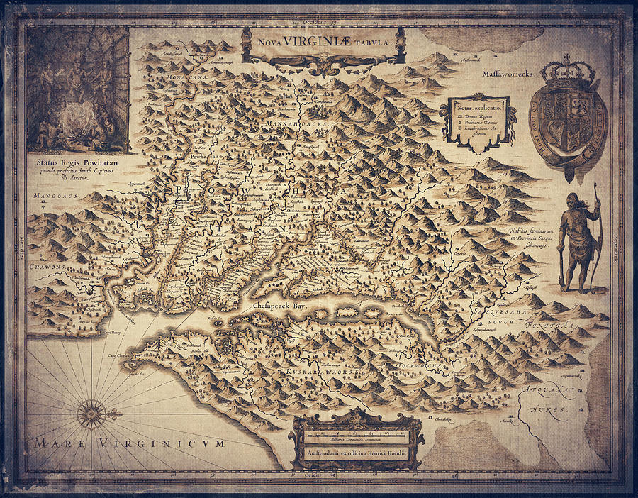Virginia Map Photograph - Virginia and Chesapeake Bay Vintage Historical Map 1630 Sepia  by Carol Japp