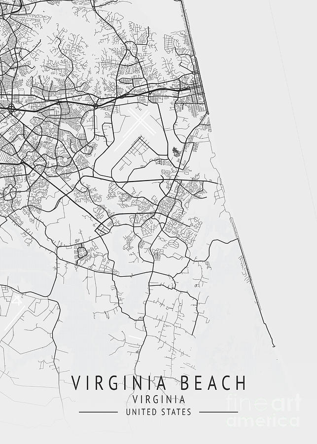 Virginia Beach - Virginia US Gray City Map Digital Art by Tien Stencil ...