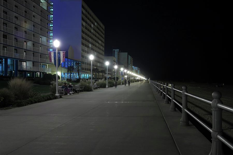 Virginia Beach Boardwalk at Night Photograph by Liza Eckardt