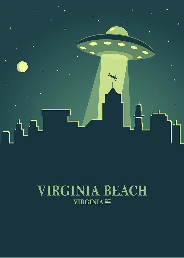 Virginia Beach City Skyline Ufo Night Digital Art
