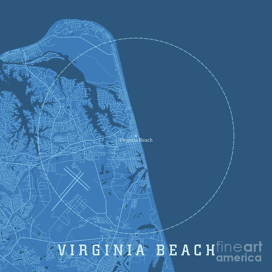 Virginia Beach Digital Art - Virginia Beach VA City Vector Road Map Blue Text by Frank Ramspott