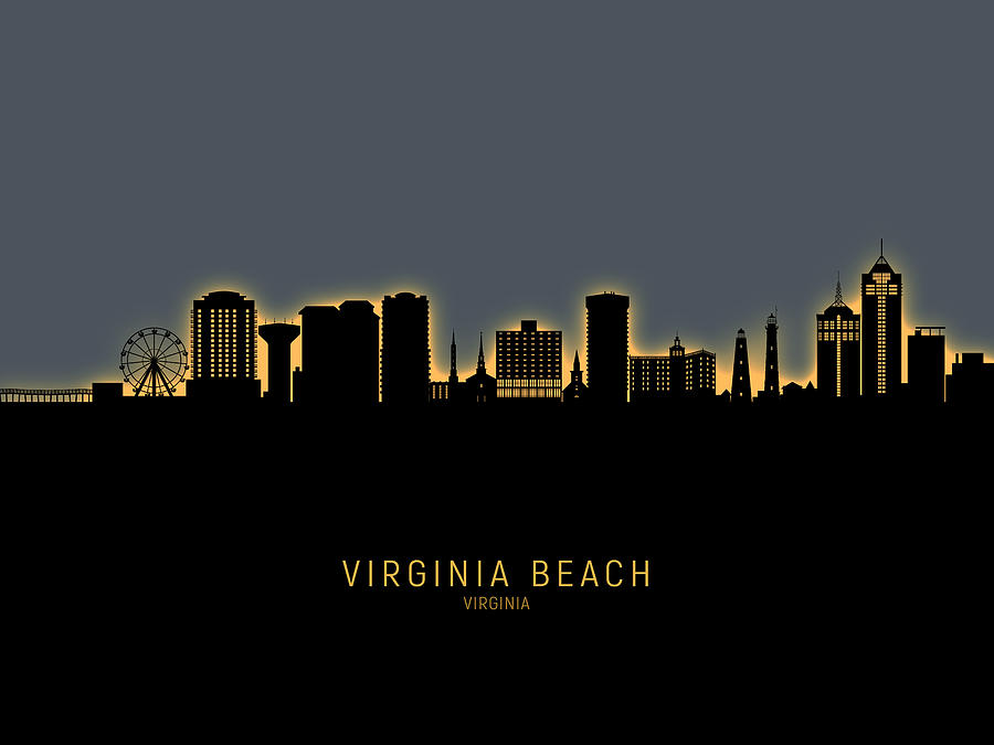 Virginia Beach Digital Art - Virginia Beach Virginia Skyline #17 by Michael Tompsett