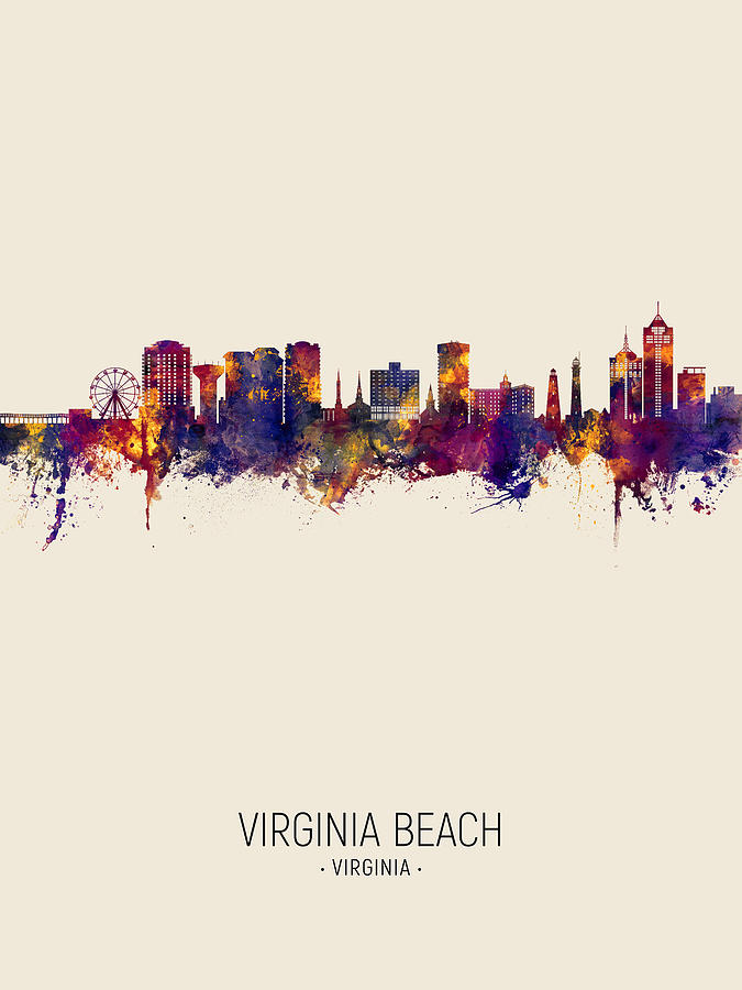 Virginia Beach Digital Art - Virginia Beach Virginia Skyline #27 by Michael Tompsett