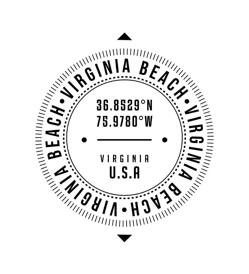 Virginia Beach, Virginia, Usa - 1 - City Coordinates Typography Print - Classic, Minimal Digital Art