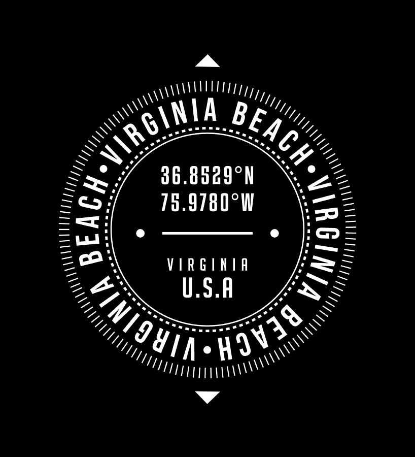 Virginia Beach Digital Art - Virginia Beach, Virginia, USA - 2 - City Coordinates Typography Print - Classic, Minimal by Studio Grafiikka