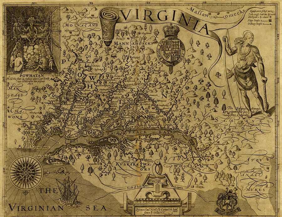 Map Drawing - Virginia Discovered and described by john Smith 1606 by Vintage Maps