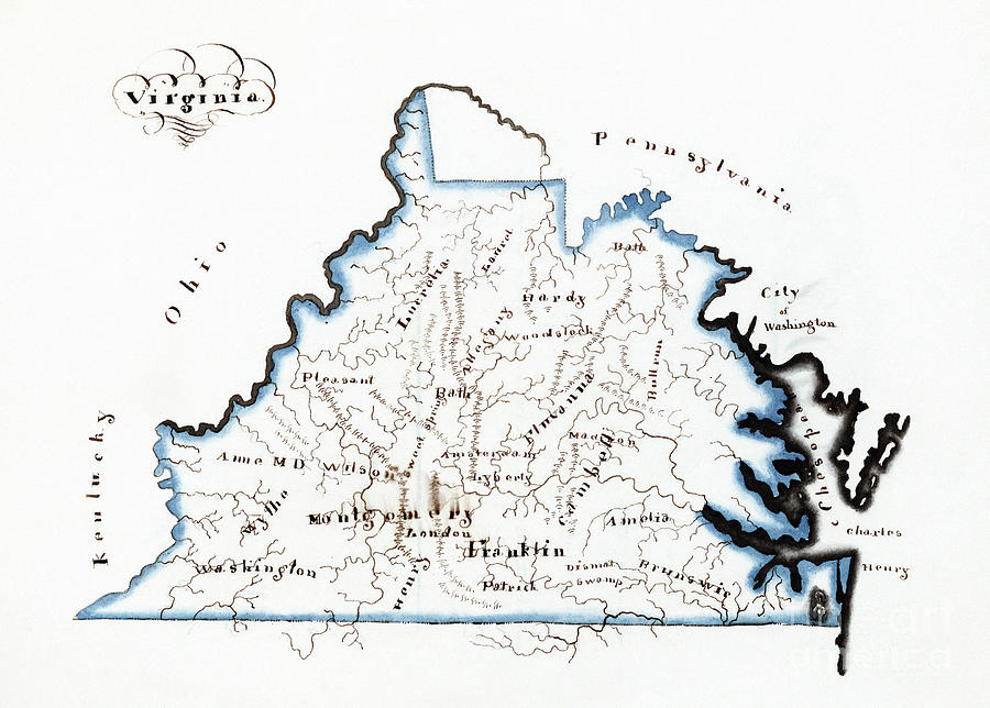 Virginia Map, 1819 Drawing by Harriet Baker