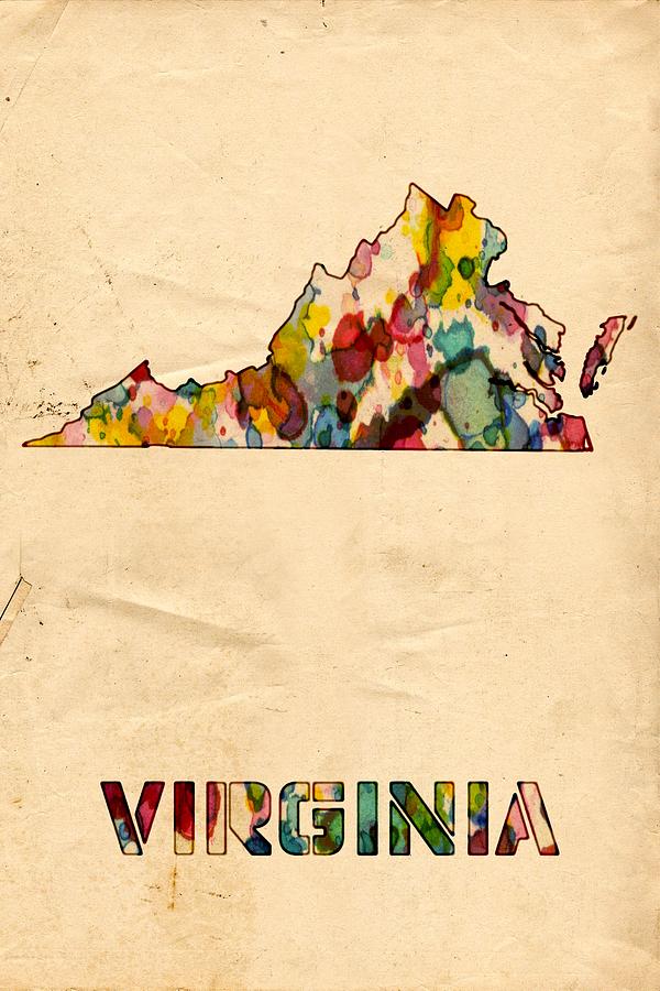 Virginia Map Poster Watercolor Painting by Beautify My Walls