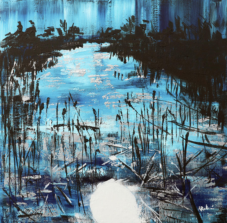 Nature Painting - Virginia Marsh in Blue 202112 by Alyse Radenovic