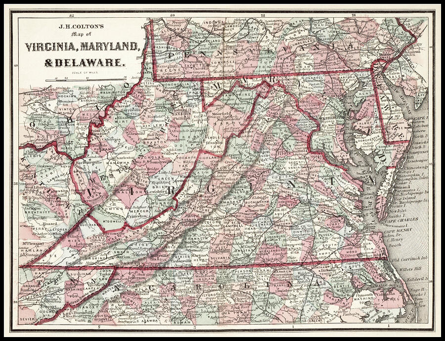 Virginia Maryland and Delaware Vintage Map 1863 Photograph by Carol ...