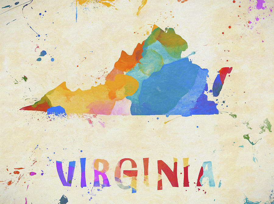 Virginia State Map Color Splash Painting by Dan Sproul
