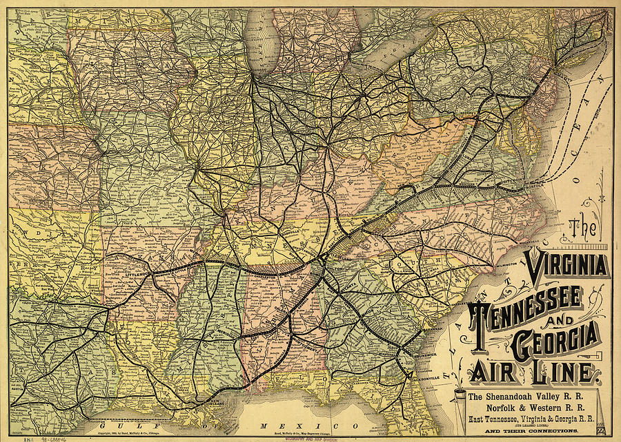 Transportation Drawing - Virginia Tennessee and Georgia Air Line 1882 by Vintage Railroad Maps