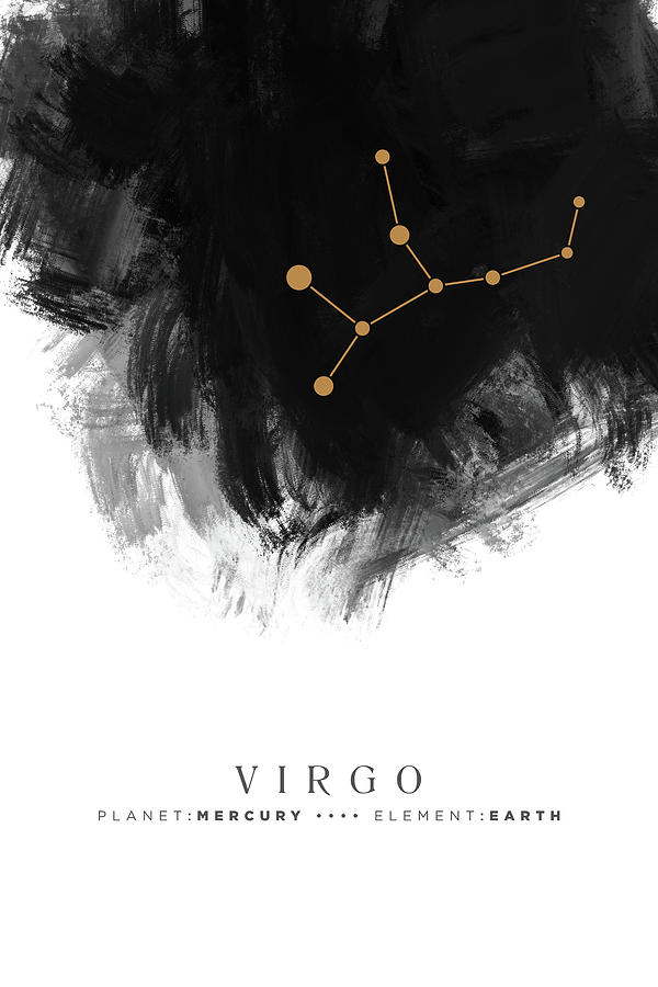 Virgo Zodiac Sign - Minimal Print - Zodiac, Constellation, Astrology, Good Luck, Night Sky - Black Mixed Media by Studio Grafiikka