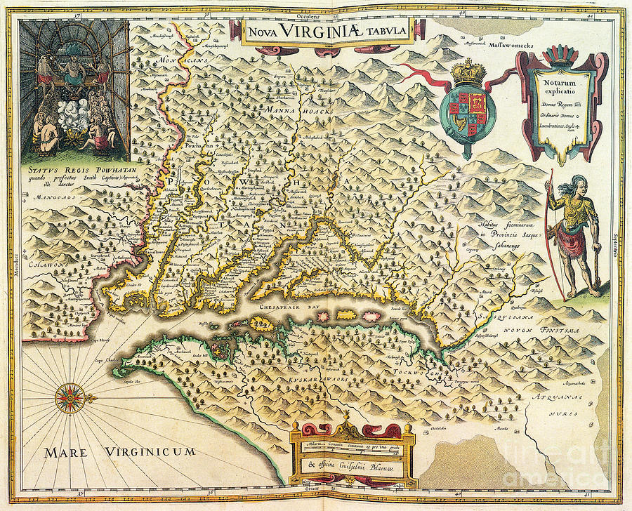 Virignia Map, c1630 Drawing by Willem Blaeu and John Smith