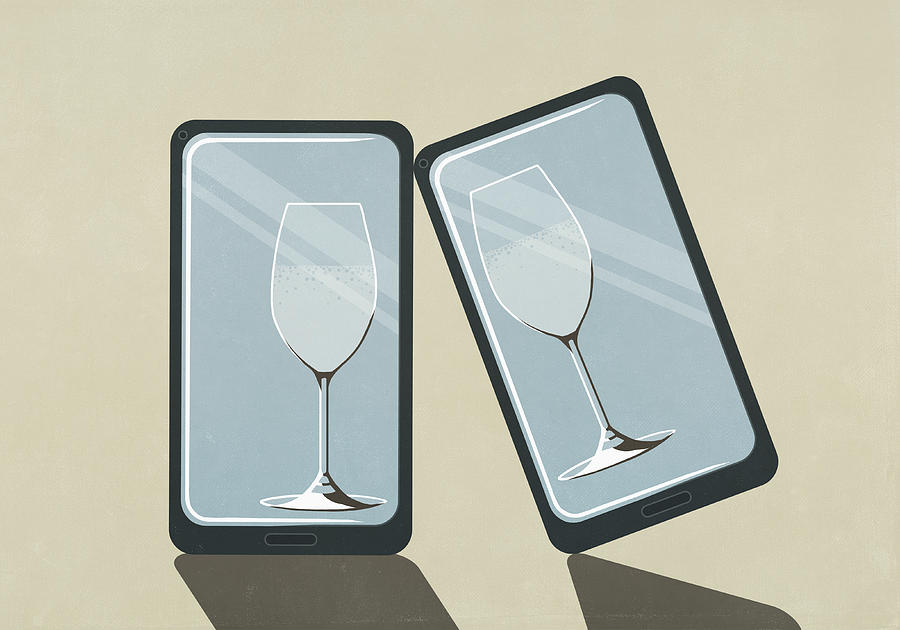 Virtual champagne glasses on device screens Drawing by Malte Mueller